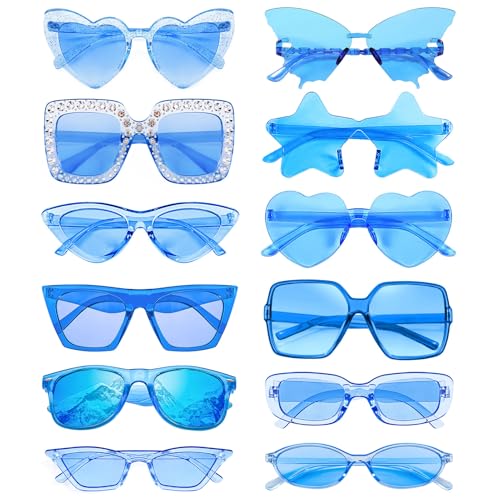 Pibupibu 12 Pack Mixed Style Party Sunglasses for Women Men Bulk Retro Funky Y2K Glasses Set - Main Image