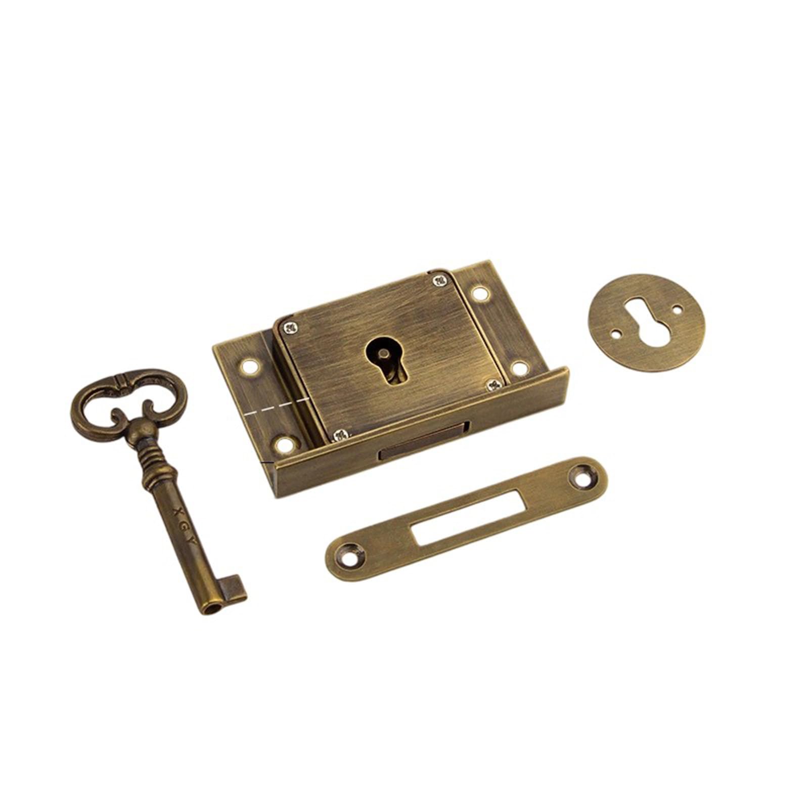 WAZUBC Antique Cabinet Door Lock Sets, Vintage Cabinet Lock with Key Vintage Square Fastener Set for Cupboards, Tables and Cabinets (Bronze A)