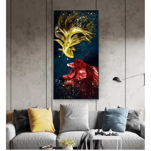 IHHGNB Póster impreso en lienzo con diseño de peces koi, carpas y estanques de loto, arte de pared para sala de estar, decoración del hogar, 50 x 100 cm (20 x 39 pulgadas), sin marco.