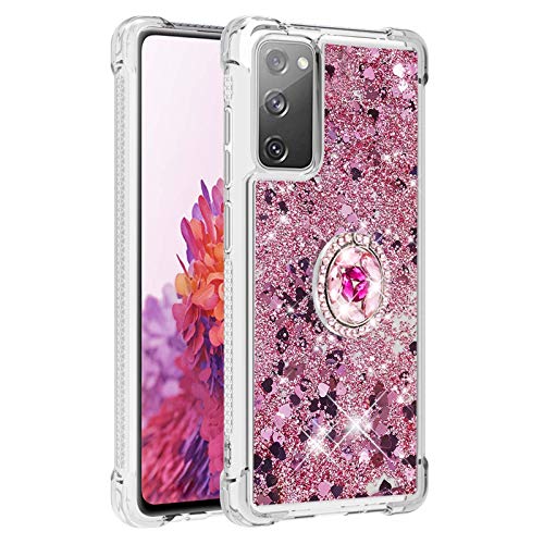 Coque Samsung S20 FE CCSmall en TPU souple paillettes avec support or rose