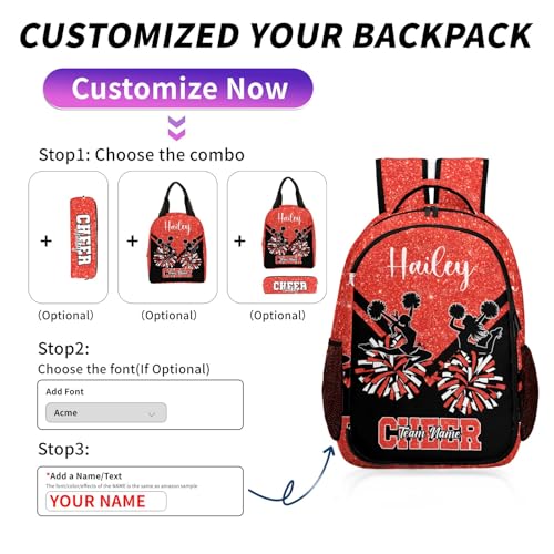 Cheerleading Backpack, Customised with Personalised Names, Suitable for Boys and Girls Teams – Back-to-School Gift (red)4