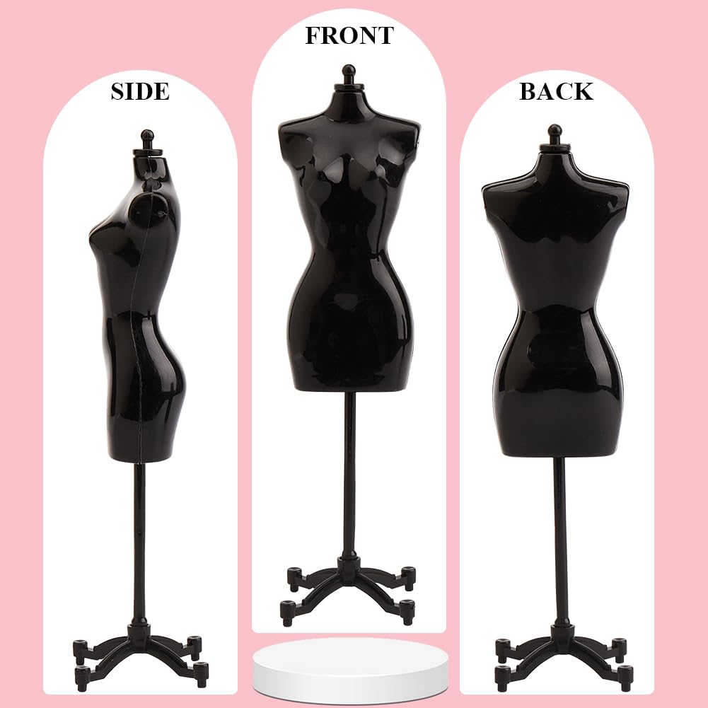 GORGECRAFT Estuche para Bebé Forma Abito de Tela Soporte para Display Plástico Soporte de Mesa Modelo Mini Maniquíes para Costura Vestidos Negro Blanco