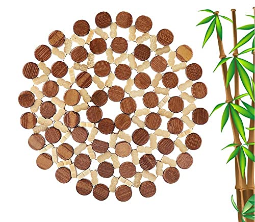 Image of 2 Pcs Set Round Wood Trivet Mat, Kitchen Hot Pad Rest Heat Resistant for Dishes, Plates, Pots, Pans, Skillet (Brown)