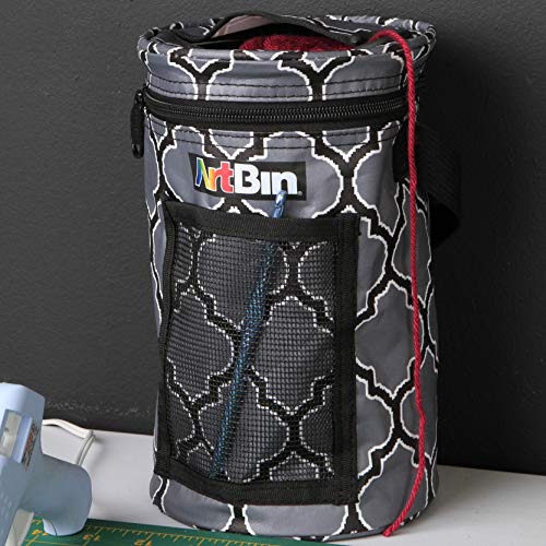 Image of ArtBin 6824AG Mini Yarn Drum, Portable Knitting & Crochet Storage, [1] Poly Canvas Tote Bag, Gray Print