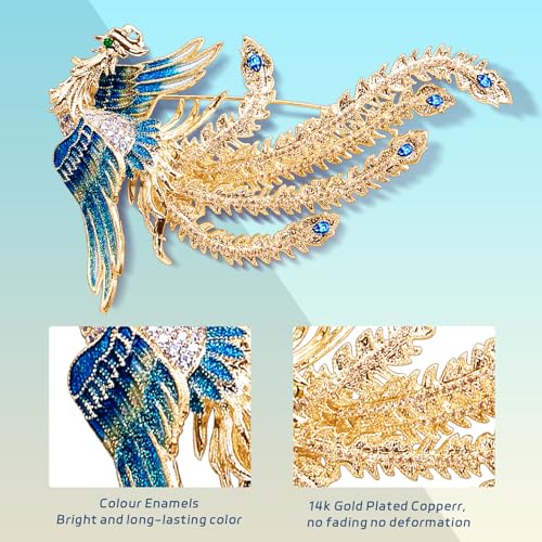 Image of Brooches For Women,14k Gold Plated Copper,Cubic Zirconia Phoenix Enamel Brooch Pins For Women ,Cubic Zirconia Broach