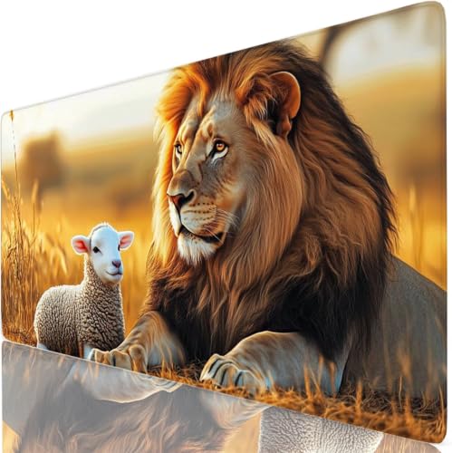 Tapis de souris XXL 150x80cm lion et mouton avec base en caoutchouc