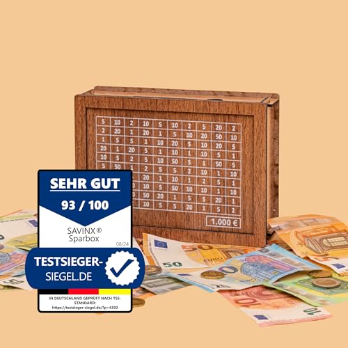 Spardose 1000€ • SparBox: Das Original (6 Größen) • Wiederverwendbar • mit Zahlen zum ankreuzen • Geschenk für Kinder & Erwachsene • FERTIG MONTIERT