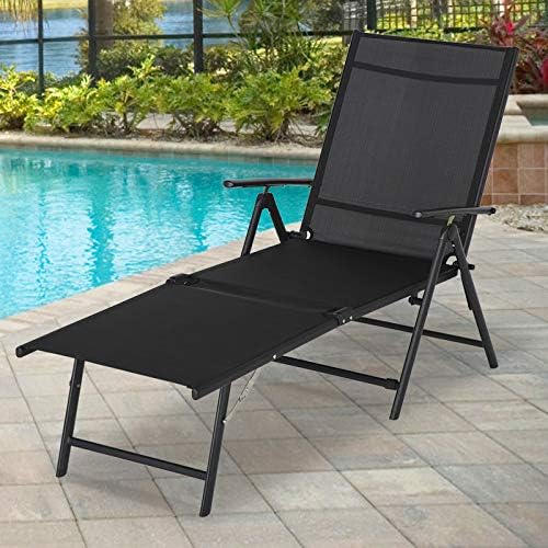 Esright Outdoor Chaise Lounge Chair, Folding Textiline Reclining Lounge