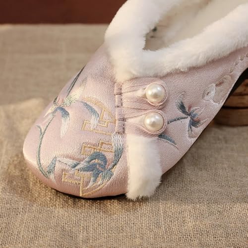 Premium Luxury Satin Silk Chinese Hanfu Pearl All Seasons Comfort Women's House Slippers Indoor Outdoor Soft Home Slip On Shoes3