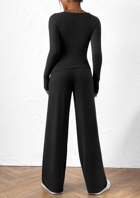 Tuta Donna Casual 2 Pezzi Completi Sportiva Maniche Lunghe Scollo a V Wrap Top e Pantaloni a Gamba Larga con Tasche Slim Fit Tute da Ginnastica Lounge Set per Jogging Yoga Fitness Autunno
