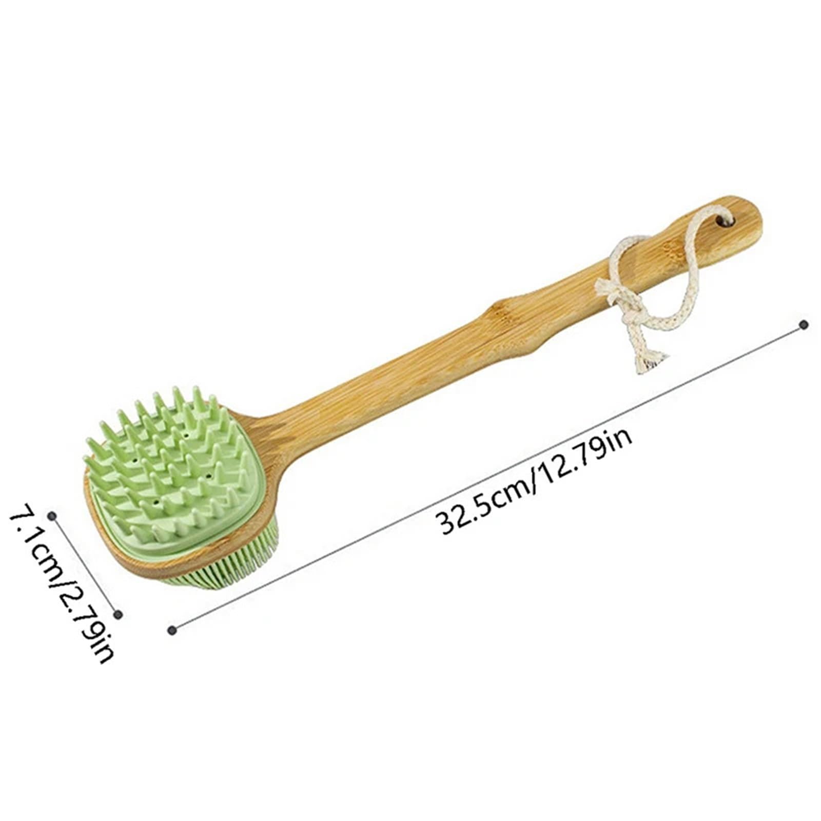 Cepillo Para La Espalda 2 uds cepillo de silicona frotador de espalda cepillo de ducha con mango largo de madera herramienta de limpieza de masaje corporal exfoliante de piel seca Per Il Bagno(Black)