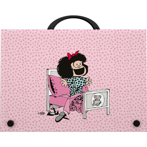 Grafoplas | Maletin Escolar con Asa y Cierre de Broche | Polipropileno | Tamaño Folio | 24, 5x34, 5x4cm | Colección Papelería Mafalda Morning