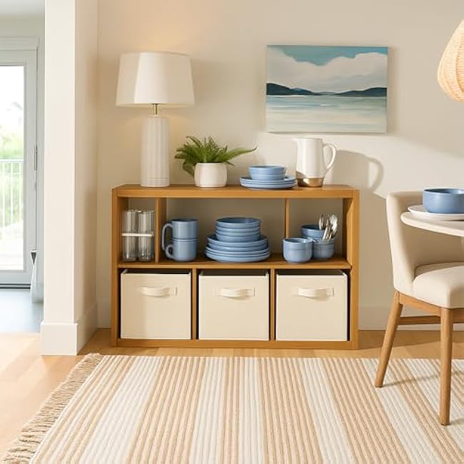 PowerKing Collapsible Storage Cubes with Handles, Fabric Foldable Bins for Closet Shelves, Durable Organization Storage Bins, 10.5'' x 11'' x 10.5'', 2 Pack, Cream