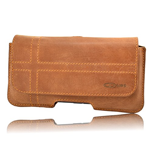 OrLine Piel Funda para Apple iPhone 5 S con Cierre magnético Soporte al cinturón con Pinza y trabilla Holster Case Funda Móvil Real Ledertasche Funda Horizontal de Color marrón Mano