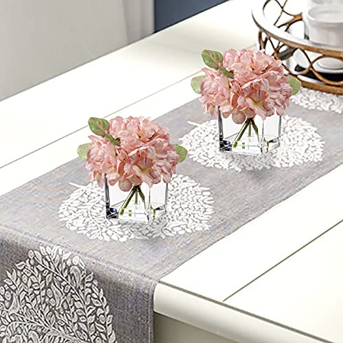 Fake Flowers With Vase Hydrangea Artificial Flowers In Vase Peony Faux Flowers In Vase Rose Silk Flowers Peonies Floral Arrangements Artificial With Vase For Home Bathroom Office Table Shelf Decor #TOP2