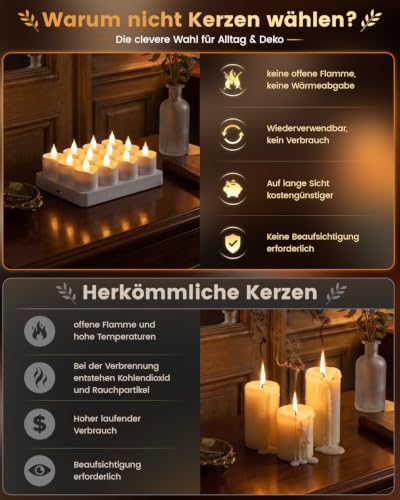 buways 12er LED Teelichter Wiederaufladbar mit Fernbedienung & Ladestation – Ansicht 5