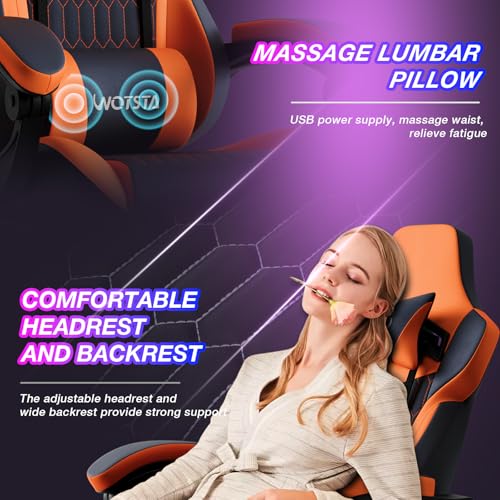 Image of Gaming Chair with Footrest, High Back Gaming Chairs PVC Leather Ergonomic Gamer Chair with Adjustable Headrest Lumbar Support Racing Style Video Gaming Chair for Office /Home (Black Orange)