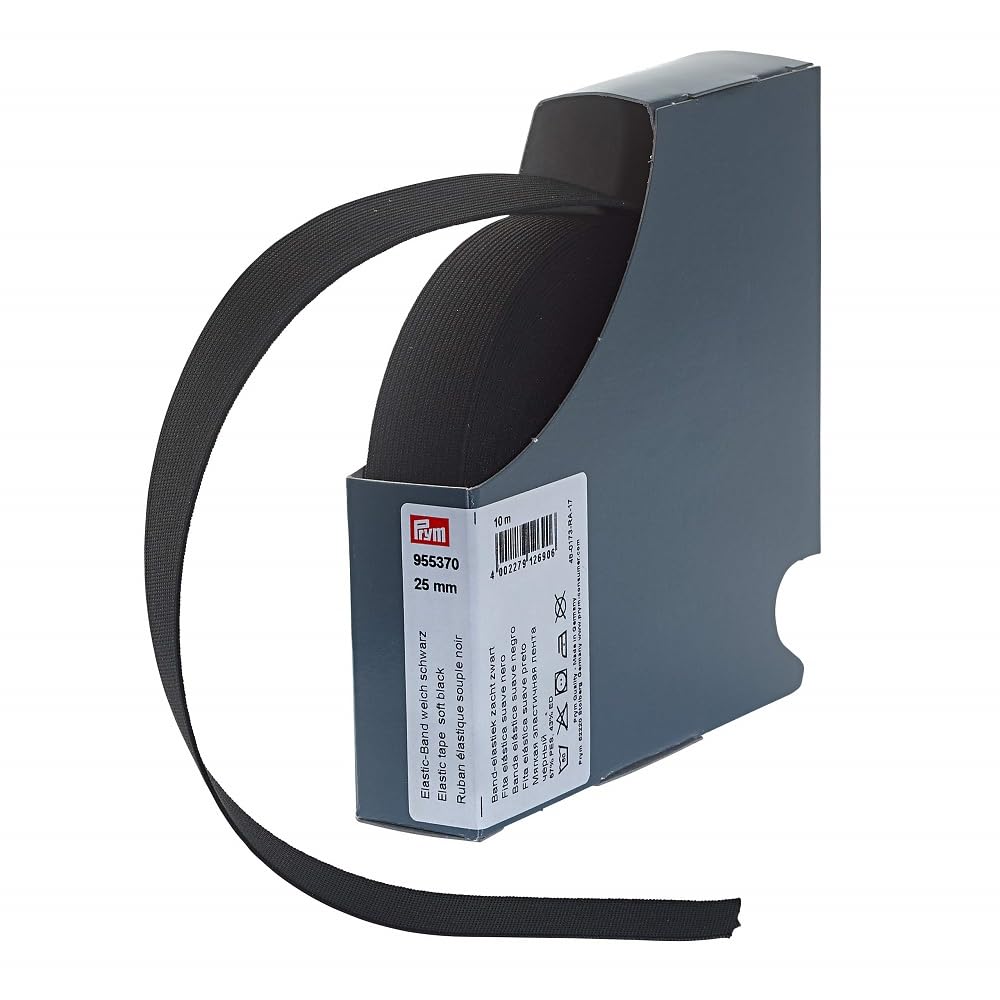 Prym 955370 Elastic Band Soft 25 mm Black 57% Polyester 43% ED