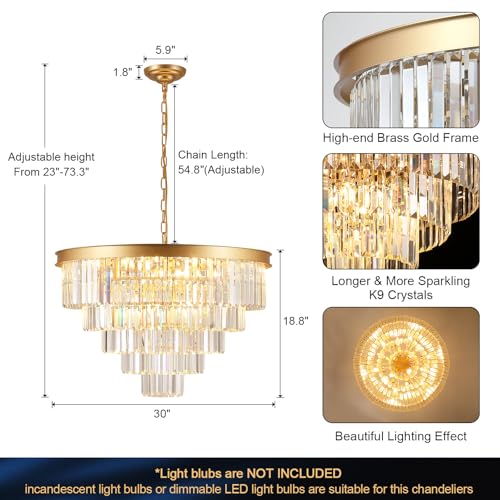 Image of Large Crystal Chandelier 30 inchModern Gold Foyer Chandeliers Light Fixture
