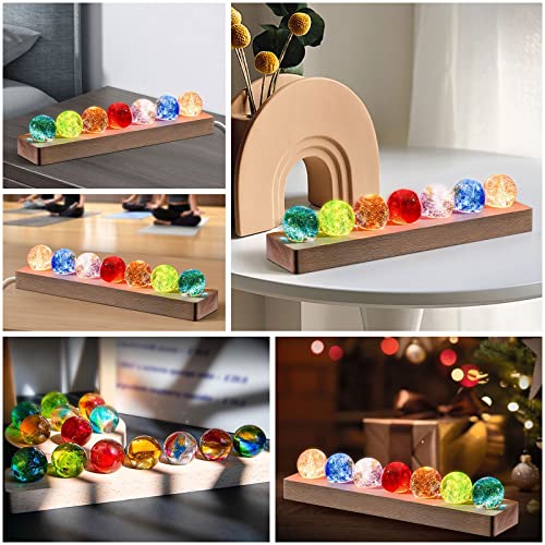 Image of JOJOCY 7 Colors Glass Crystal Ball Light with Wood Base, 4cm /1.5in Glass Balls Colorful LED Lights Base Night Lamp Table Decorative USB Lights Positive Energy Space Meditation Lamp Great Gifts