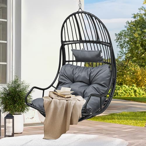 YITAHOME Hanging Egg Chair Swing Egg Chair Wicker Indoor Outdoor Hammock Egg Chair with Cushions 330lbs for Patio Bedroom Garden and Balcony Gray (Stand not Included)