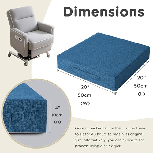Image of AddGrace Recliner Cushions for Elderly Thick Seat Cushion 20 inchx20 inchx4 inch Chair Pads with Non Slip Backing and Washable Cover for Couch Armchair Chairs Blue