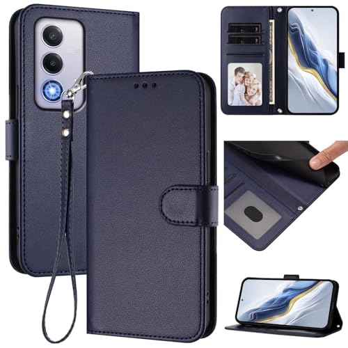 Étui portefeuille en cuir bleu foncé pour Oppo A5 Pro 5G et 4G