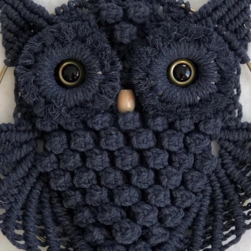 Image of tms Bohemian Owl Macrame Wall Hanging - 12 x 23 Inch - Handcrafted Boho Home Decor with Natural Elements - Boho Chic Accent for Home, Office, or Living Room (BLACK)