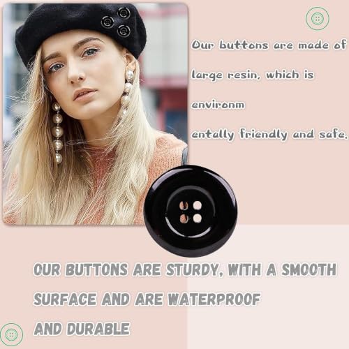 Image of Pack of 12 Resin Big Black Buttons Diameter 48 L| 4 Holed for Sewing and Art and Craft Round Buttons with 4 Holes