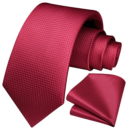 Image of HISDERN Ties for Men Plaid Checkered Tie with Pocket Square Woven Business Formal Necktie Handkerchief Set Wedding Party