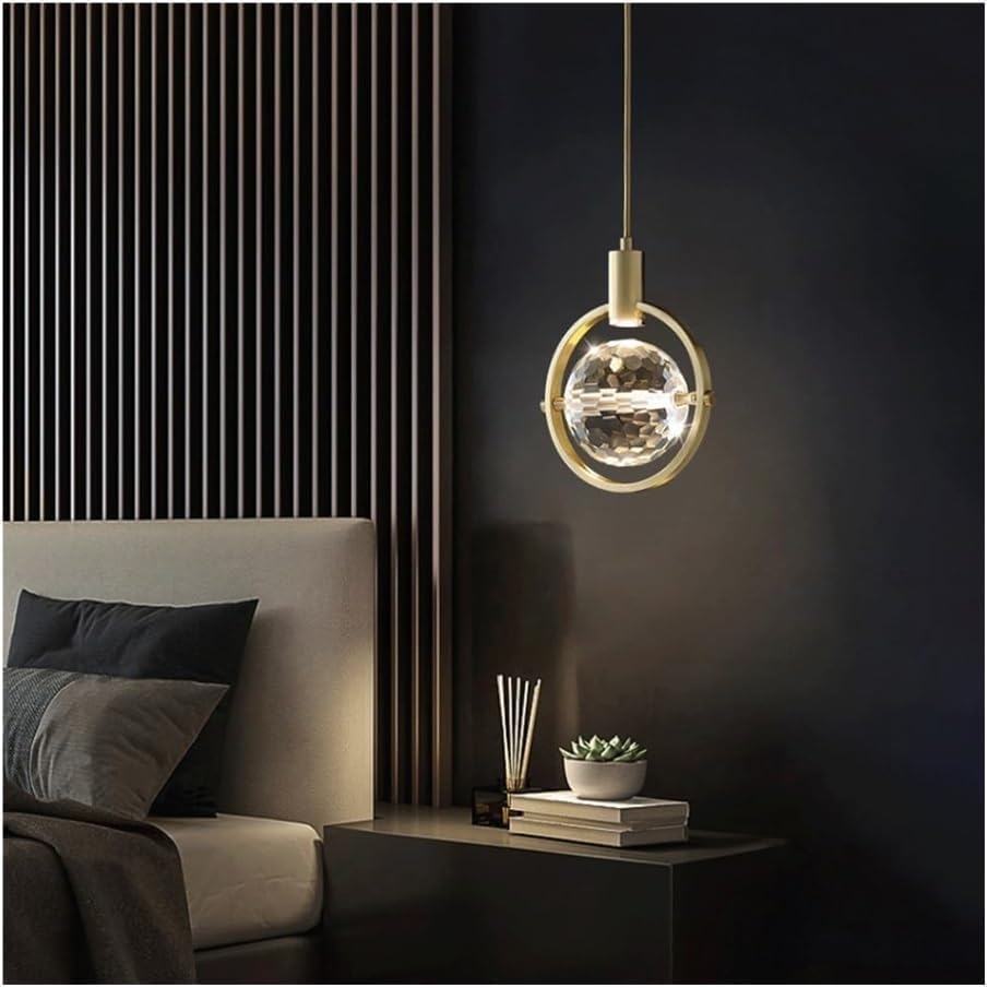 Miniatura 3 de 2 Pack Pendant Lights, Mid Century Globe Crystal Ceiling Hanging Lighting with Metal Decoration, Adjustable Height Neutral Light Chandelier for