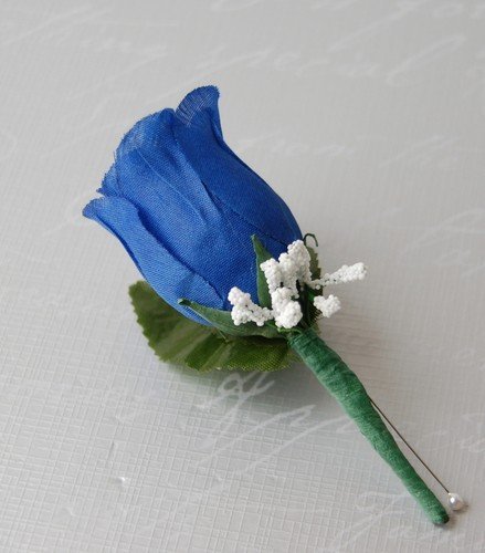 Boutonniere - Royal Blue Rose Boutonniere with Pin for Prom, Party, Wedding