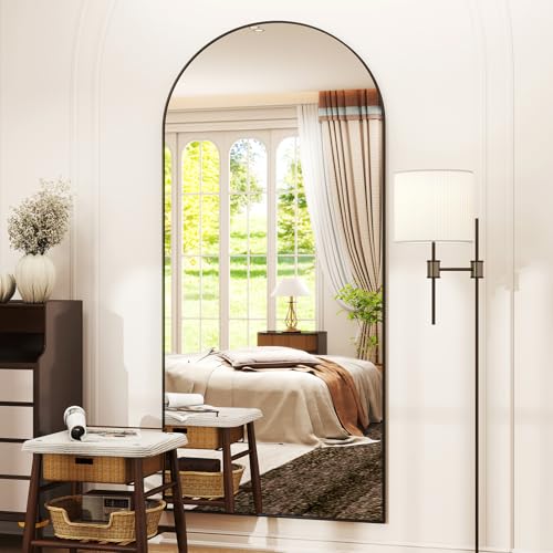 30x71 Arched Full Length Mirror Floor Mirrors with Aluminum Alloy Frame Free-Standing Wall Mounted Floor Mirrors or Large Dressing Mirror, Black Mirror Full Length
