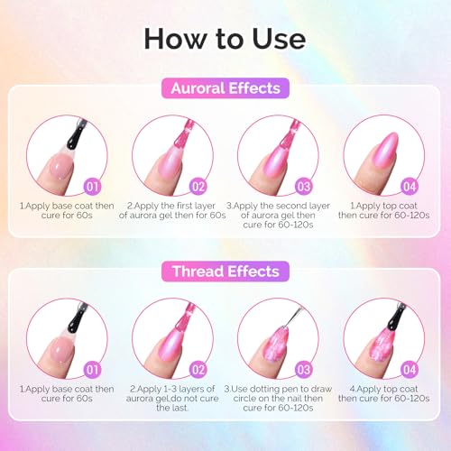 Image of MelodySusie Pearl Gel Nail Polish Set, 6 Colors Aurora Shimmer White Green Pink Purple Blue Iridescent Mermaid Drawing Glitter Gel Polish Soak Off Swirl Shell Thread Effect Nail Art Gifts for Women