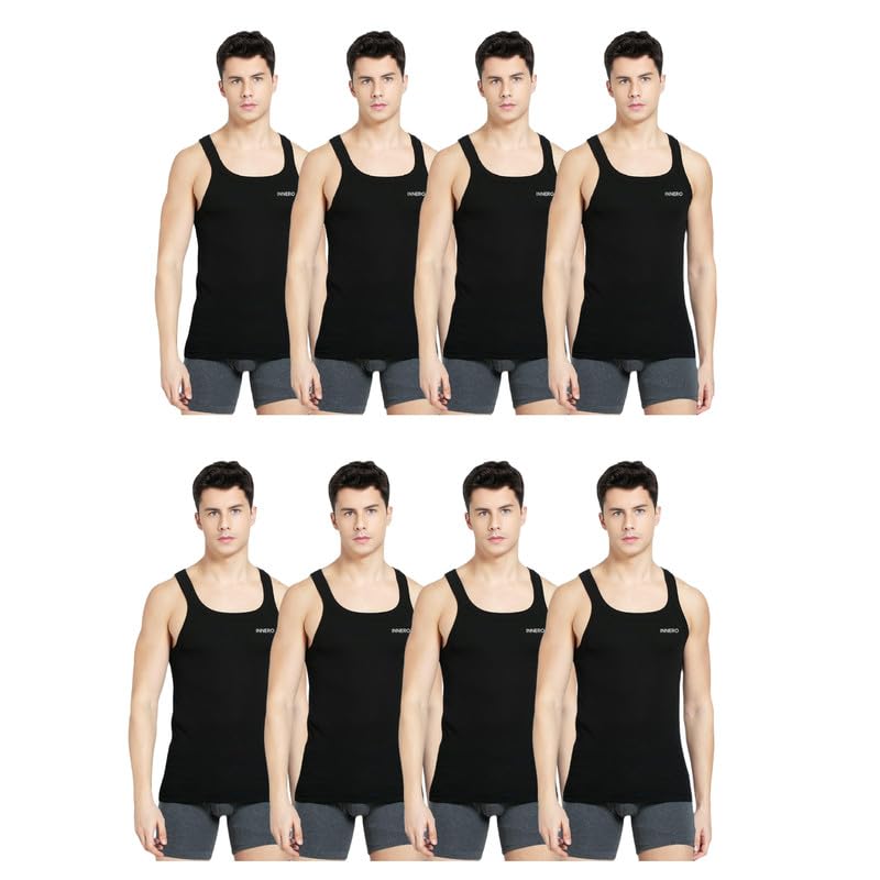 Image of INNERO Men's Black Baniyan Cotton Sleeveless Gym Vest