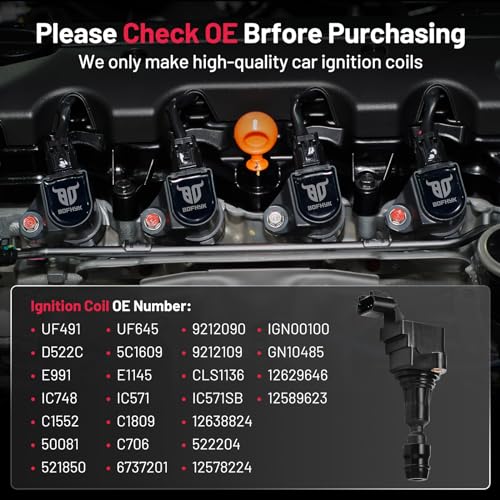 Image of BDFHYK Ignition Coils Pack UF491 Compatible with Chevrolet Cobalt Equinox HHR Malibu 2008-2014 Buick LaCrosse Regal Verano GMC Terrain Pontiac G5 G6 l4 2.0L 2.4L Chevy Oem Coils Pack Set of 4