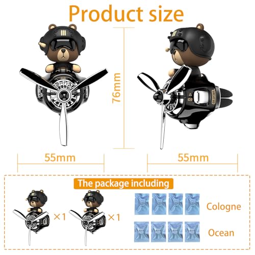 Image of 2Pcs Car Air Fresheners, Cute Bear Pilot Automotive Air Outlet Creative Car Perfume Diffuser, Automotive Accessories Air Vent Decoration with 8 Fragrant Tablets (Black 1+Black 1)