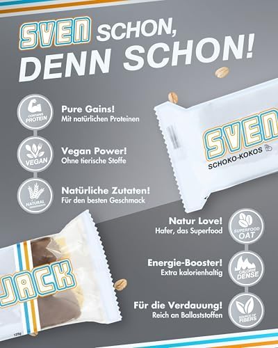 Sven Jack (Energy Cake) – Schoko-Kokos 24x 125g (3kg) - Fitness Riegel aus Haferflocken mit langkettigen Kohlenhydraten – Hafer Snack & Sattmacher für den Alltag I Müsliriegel