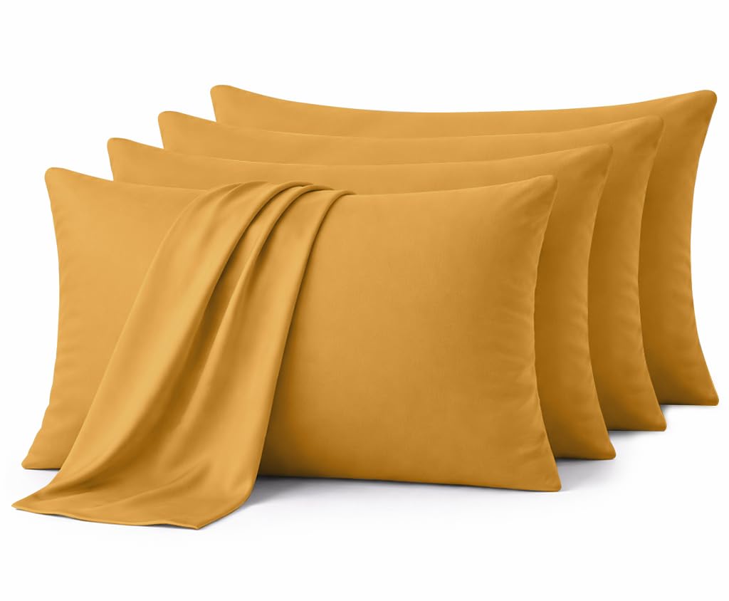 Aspire Homeware Ochre Pillow Cases 4 Pack – 100% Brushed Microfiber Premium Pillowcases Super Soft Envelope Closure Pillow Cover (50X75cm)