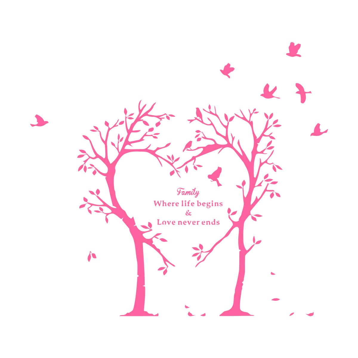 Lzhouting Wall Stickers 6669 Family Heart Tree Wall Vinyl Decals Flying Birds Wall Murals Family Love Removable Tree Wall Sticker Living Room Decor Small - 48X56cm