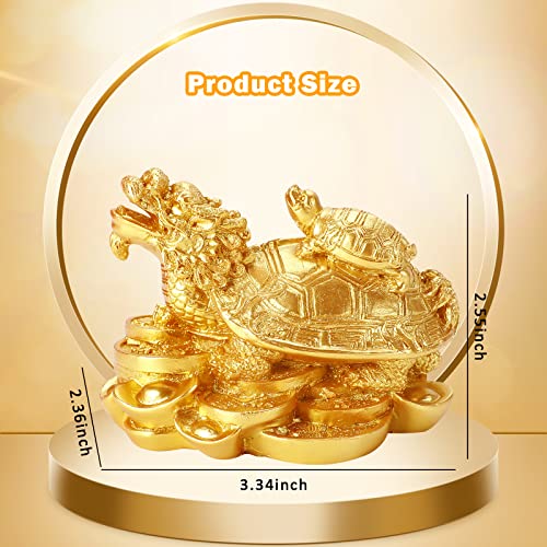 Estatua de tortuga dragón Feng Shui con base de moneda miniatura 2