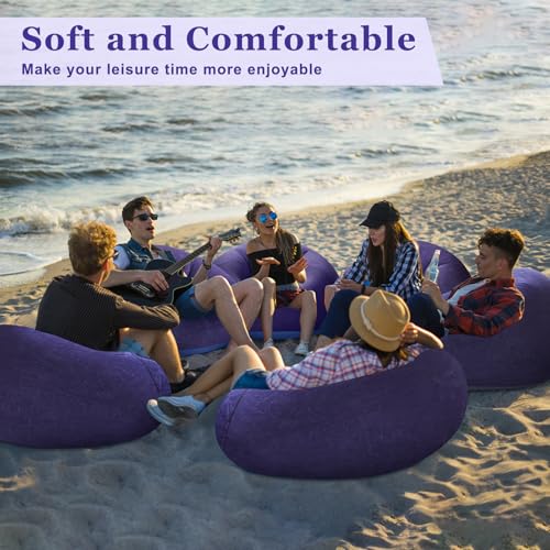 Image of Realspring Inflatable Bean Bag Chairs Outdoor Blow up Camping Chairs Inflatable Lazy Sofa Folding Portable Bean Bag Loungers Couch for Movie Night(Blue,12 Pcs)