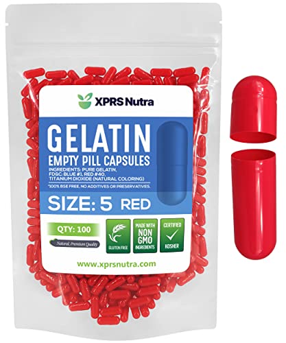Image of XPRS Nutra Size 5 Empty Capsules - 100 Count Very Small Empty Gelatin Capsules - Pills DIY Capsule Filling - Fillable Pill Gel Caps for Do-It-Yourself Vitamin Supplements (Red)