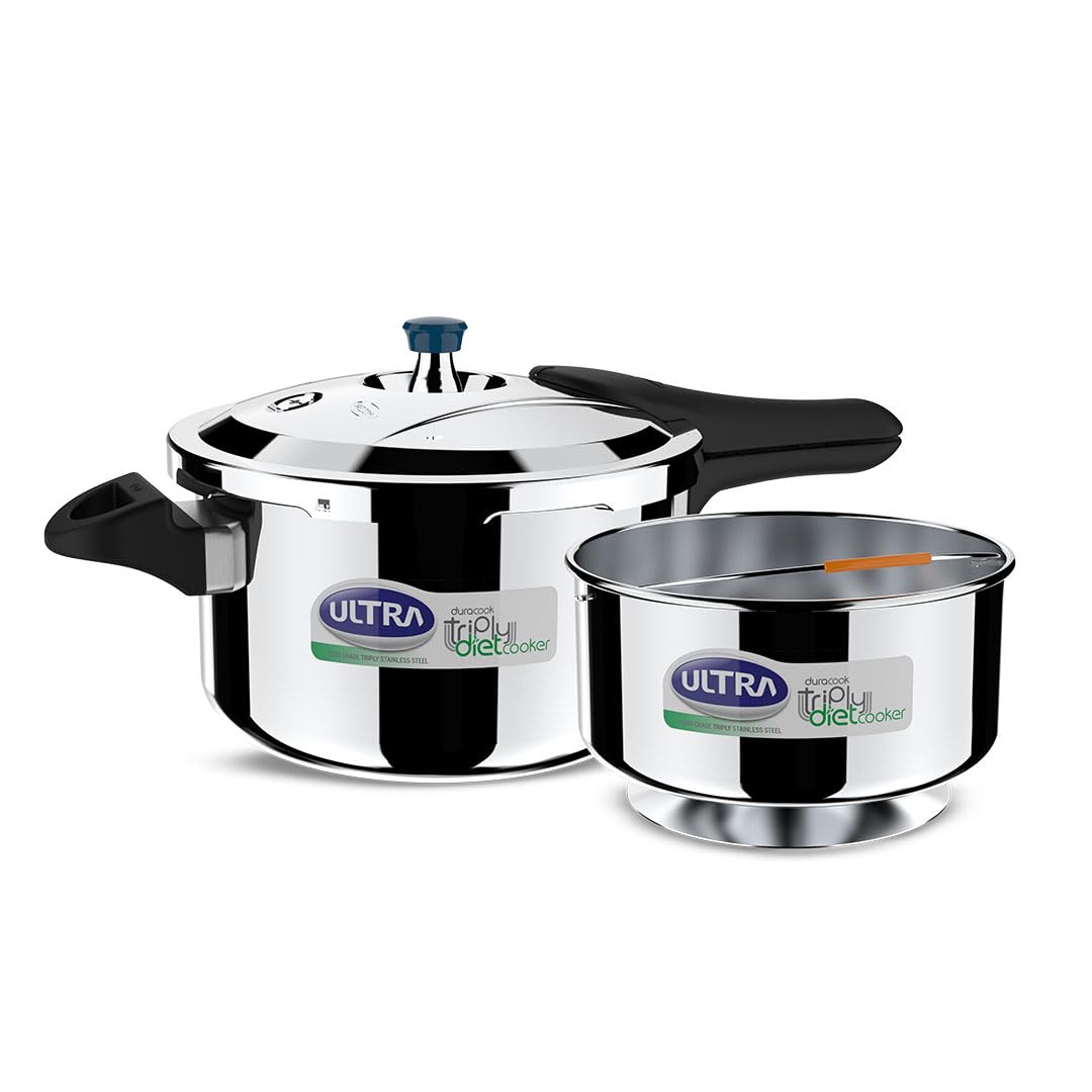 Sponsored Ad - Triply Diet Cooker 5.5 L,SS 304 Food Grade,'SCTS'Anti Bulging,Froth collector,Excess Starch Remover,Calory Reduction,Solid backelite handles,3 layered body, Induction, ISI,5 Y warranty