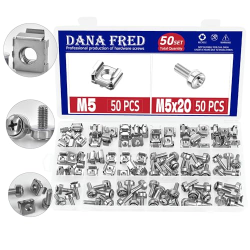 Cage Nut and Mounting Screw Bolts Washers Metric Square Hole Hardware for Rack Mount Server Shelves Cabinets Assortment Kit M5X20mm,50Set …