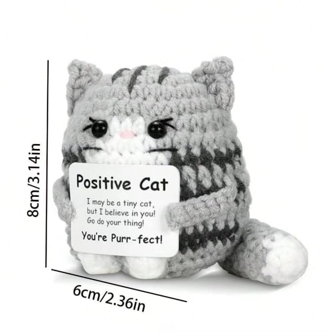 Positive Crochet Animals Gifts,Positive Sloth/Capybara/Duck/Axolotl/Bee/Cow,Emotional Support Handmade Gift with Affirmation Cards,Funny Inspirational for Women Keepsake,Cute Decoration (Cat) - Image 2