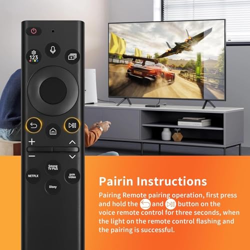 Image of Solar Voice Remote Control for Samsung Frame Smart TVs Compatible for Samsung 2021-2025 Crystal QLED 4K 8K Smart TVs Series, 4 Shortcut Buttons, BN59-01385A Black