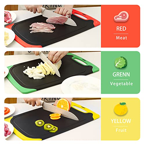 Schneidebrett Set 3 Stück | Schwarz Schneidebrett Kunststoff mit Saftrillen und rutschfeste Griffe | Schneidebretter Groß Antibakteriell | Küchenbrett BPA-Free für die Küche Obst/Gemüse/Fleisch 5