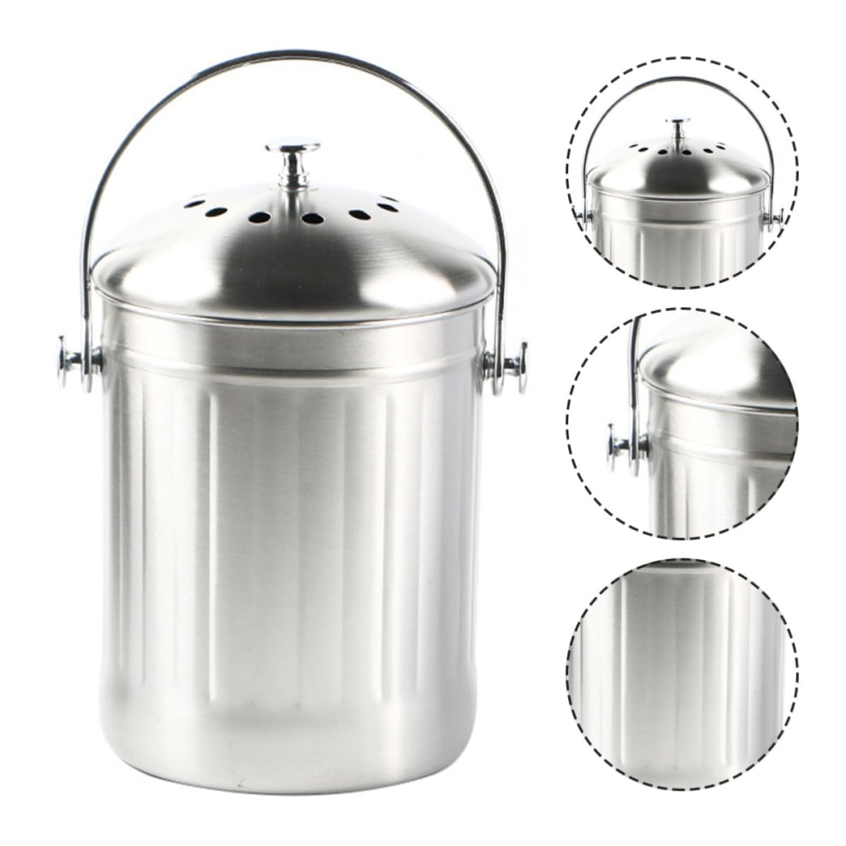 OSALADI Küchen Mülleimer aus Edelstahl mit Deckel und Aktivkohlefilter, geruchsdichter Kompostbehälter für Bioabfall, kompakt für Innenräume, 2,8 Liter
