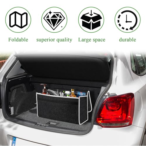 HIAHXC Kofferraum-Organizer-Tasche, Faltbare Kofferraum-Organizer-Aufbewahrung, rutschfeste Filz-Kofferraum-Tidy Tasche für Aufbewahrung von Auto-Werkzeugen & Innen-Deklutter - Geeignet für alle